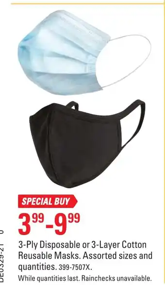 Canadian Tire 3-Ply disposable or 3-layer cotton reusable masks assorted sizes and quantities offer