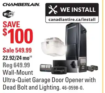 Canadian Tire Wall-mount ultra-quiet garage door opener with dead bolt and lighting offer