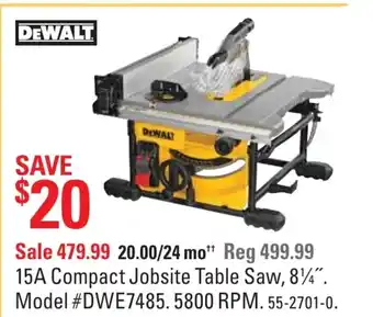 Canadian Tire 15A Compact jobsite table saw offer