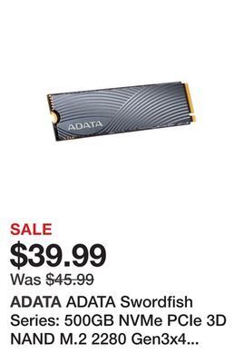 Newegg Adata swordfish series: 500gb nvme pcie 3d nand m.2 2280 gen3x4 internal solid state drive offer