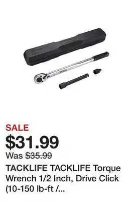 Newegg Tacklife torque wrench 1/2 inch, drive click (10-150 lb-ft / 13.6-203.5nm) with 2.75" extension bar, 3/8" adapter | htw2c offer