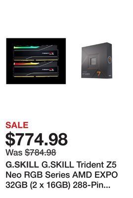 Newegg G.skill trident z5 neo rgb series amd expo 32gb (2 x 16gb) 288-pin pc ram ddr5 5600 (pc5 44800) desktop memory model f5-5600j offer