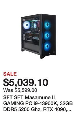 Newegg Sft masamune ii gaming pc i9-13900k, 32gb ddr5 5200 ghz, rtx 4090, 1 tb ssd m.2 nvme, windows 11 home, wifi, bluetooth offer