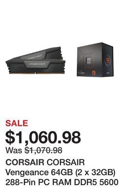 Newegg Corsair vengeance 64gb (2 x 32gb) 288-pin pc ram ddr5 5600 (pc5 44800) xmp 3.0 amd expo desktop memory model cmk64gx5m2b5600z offer
