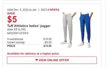 Costco Tuff athletics ladies' jogger offer