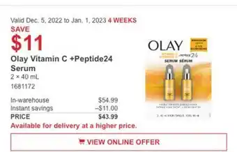 Costco Olay vitamin c+peptide 24 serum offer