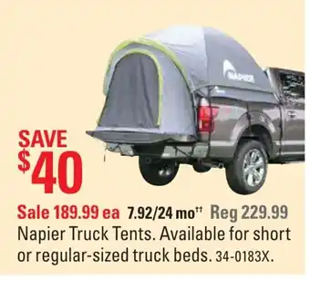Canadian Tire Napier truck tents available for short or regular-sized truck beds offer