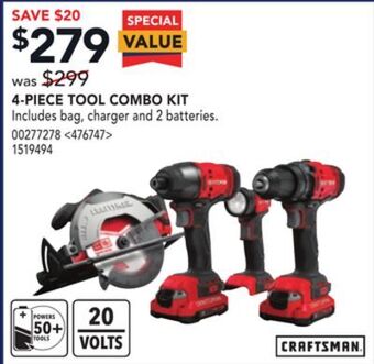 Lowe's Craftsman 4-piece tool combo kit offer
