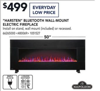 Lowe's Napoleon "harsten" bluetooth wall-mount electric fireplace, 50" offer