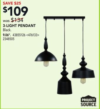 Lowe's Project source 3-light pendant 9.06" offer