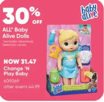 Toys R us Baby alive change 'n play baby offer