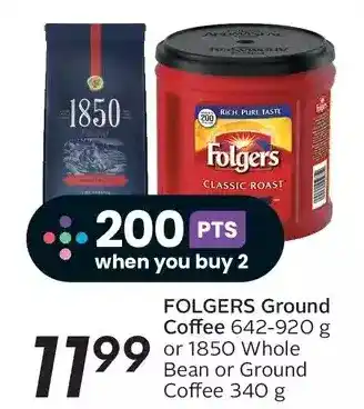 Sobeys Folgers ground coffee or 1850 whole bean or ground coffee offer