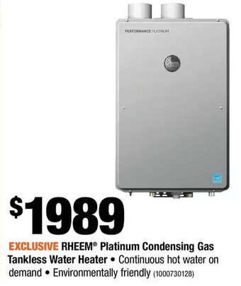 Home Depot Rheem platinum condensing gas tankless water heater offer