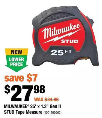 Home Depot Milwaukee 25' x 1.3" gen ii stud tape measure offer