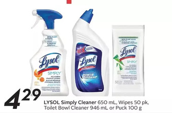 Sobeys Lysol simply cleaner, wipes, toilet bowl cleaner or puck offer