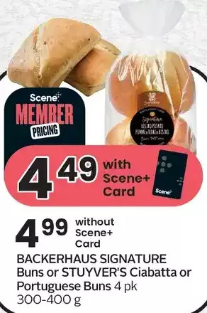 Sobeys Backerhaus signature buns or stuyver's ciabatta or portuguese buns offer