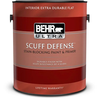 Home Depot Behr scuff defense interior extra durable flat paint & primer in one offer