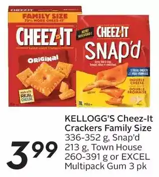 Sobeys Kellogg's cheez-it crackers family size, snap'd, town house or excel multipack gum offer