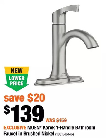 Home Depot Moen korek 1-handle bathroom faucet in brushed nickel offer