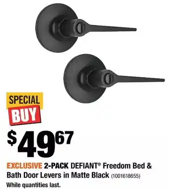 Home Depot 2-pack defiant freedom bed & bath door levers in matte black offer