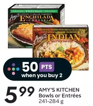 Sobeys Amy's kitchen bowls or entrées offer