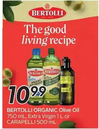 Sobeys Bertolli organic olive oil, extra virgin or carapelli offer