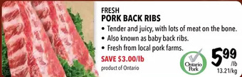 Farm Boy Fresh pork back ribs offer