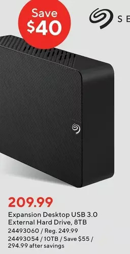 Staples Seagate expansion desktop usb 3.0 external hard drive, 8tb | 10tb offer