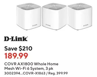 Staples D-link covr ax1800 whole home mesh wi-fi 6 system offer