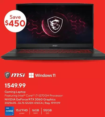 Staples Msi gaming laptop offer