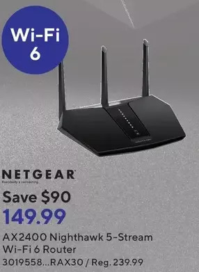 Staples Netgear ax2400 nighthawk 5-stream wi-fi 6 router offer