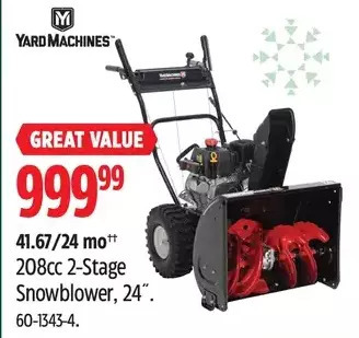 Canadian Tire Yard machines 208cc 2-stage snowblower offer