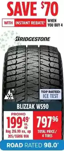 Canadian Tire Bridgestone blizzak ws90 tires offer