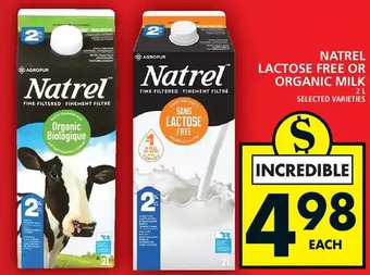 Food Basics Natrel lactose free or organic milk offer