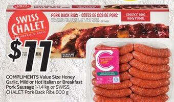 Sobeys Compliments value size honey garlic, mild or hot italian or breakfast pork sausage offer