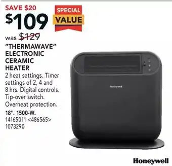 RONA Honeywell "thermawave" electronic ceramic heater 18". 1500-w offer