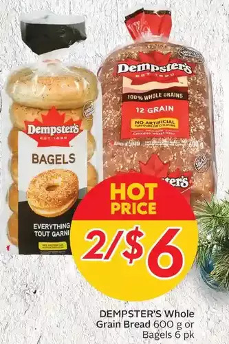 Sobeys Urban Fresh Dempster's whole grain bread or bagels offer