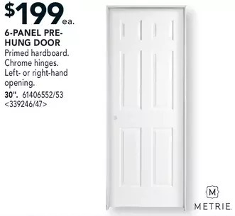 RONA Metrie 6-panel pre-hung door 30" offer