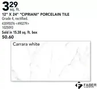 RONA Faber 12" x 24" "cipriani" porcelain tile offer