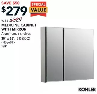 RONA Kohler medicine cabinet with mirror offer