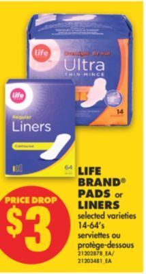 No Frills Life brand® pads or liners, 14-64's offer