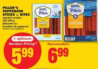 No Frills Piller's pepperoni sticks or bites, 300-500 g offer
