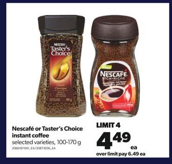 Real Canadian Superstore Nescafé or taster's choice instant coffee, 100-170 g offer