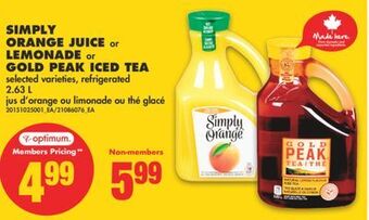 No Frills Simply orange juice or lemonade or gold peak iced tea, 2.63 l offer