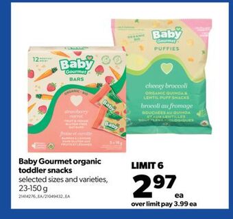 Real Canadian Superstore Baby gourmet organic toddler snacks, 23-150 g offer