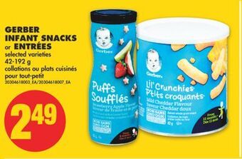 No Frills Gerber infant snacks or entrées, 42-192 g offer