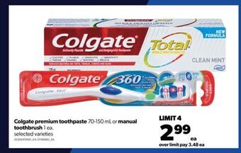 Real Canadian Superstore Colgate premium toothpaste 70-150 ml or manual toothbrush 1 ea. offer