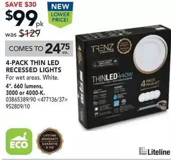 Lowe's Liteline 4-pack thin led recessed lights offer