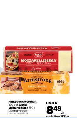 Real Canadian Superstore Armstrong cheese bars, 600 g or saputo mozzarellissima, 690 g offer