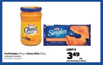 Real Canadian Superstore Kraft singles, 410 g or cheez whiz, 450 g offer